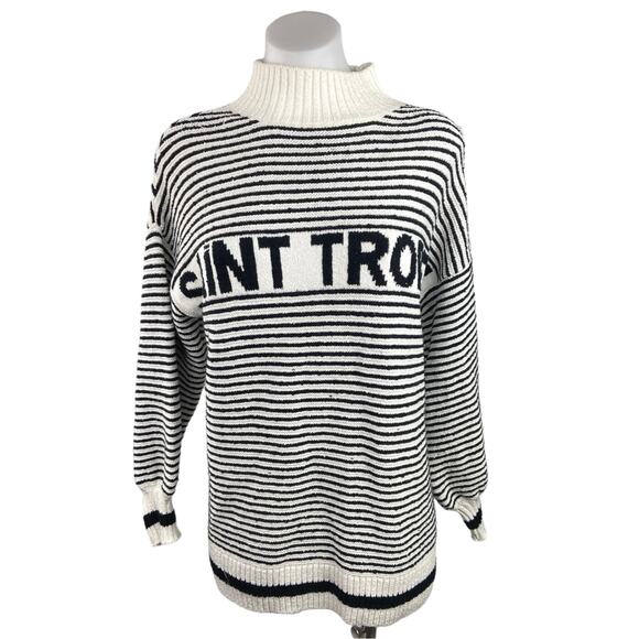 MNG Saint St Tropez Black White Striped Turtleneck Oversized Sweater Top Size XS - Picture 5 of 8